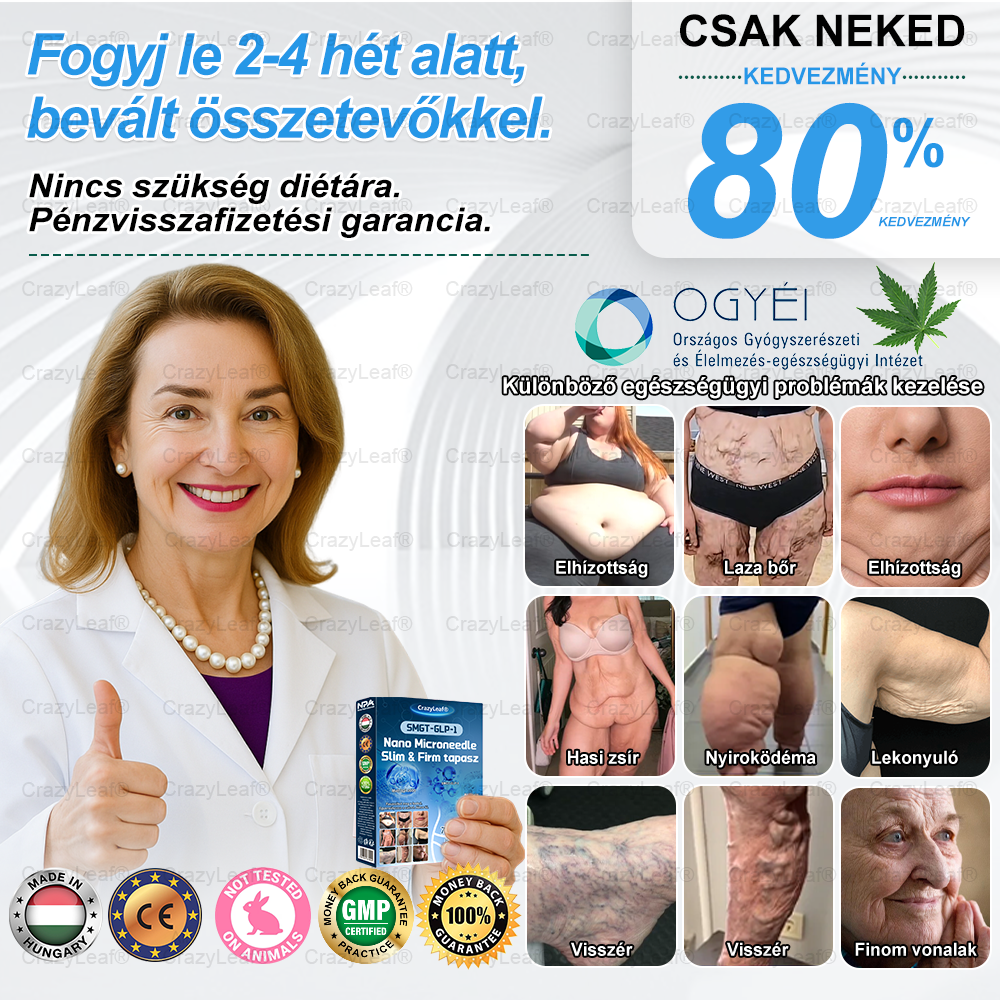🔥 A Pécsi Tudományegyetem ajánlásával – Vezető GLP-1 tapasz Magyarországon HOUKEA® Nano Mikrotűs Tapasz SMGT-GLP-1 + Kollagén + Matrixyl 3000 Zsírégetés • Bőrfeszesítés • Vércukor-egyensúly • 7 nap alatt látható eredmény • Injekció nélkül