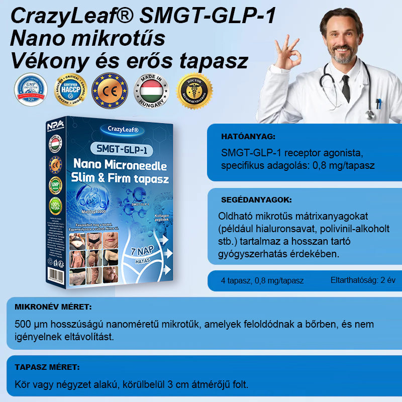 🔥 A Pécsi Tudományegyetem ajánlásával – Vezető GLP-1 tapasz Magyarországon HOUKEA® Nano Mikrotűs Tapasz SMGT-GLP-1 + Kollagén + Matrixyl 3000 Zsírégetés • Bőrfeszesítés • Vércukor-egyensúly • 7 nap alatt látható eredmény • Injekció nélkül